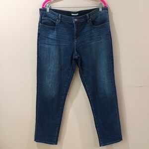 Eileen Fisher Jeans Women’s 14 Dark Wash Straight Leg Blue Ankle Organic Cotton